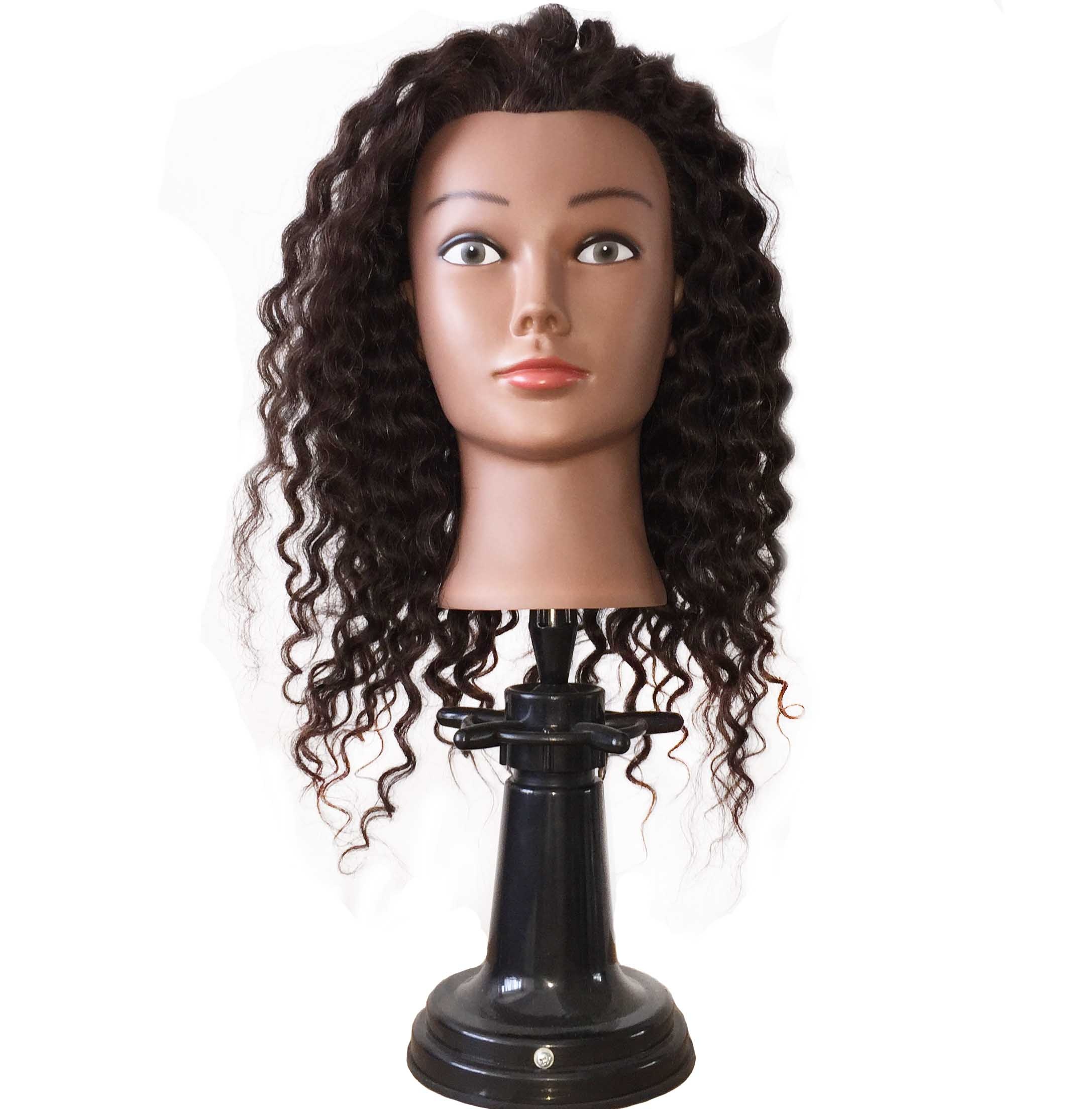 Ethnic Curly Cosmetology Mannequin Manikin Training Head with Natural Human Hair
